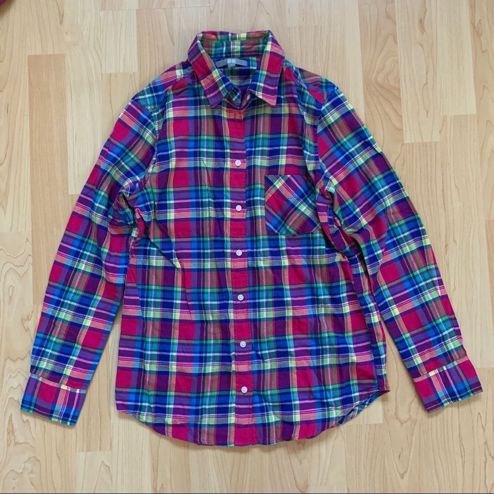 Uniqlo Multicoloured Plaid Button Up Top Size Medium